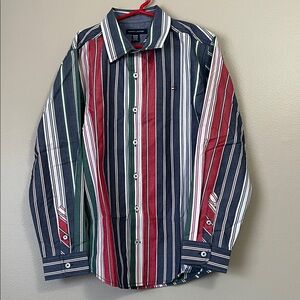 Tommy Hilfiger Red and Blue Striped Shirt